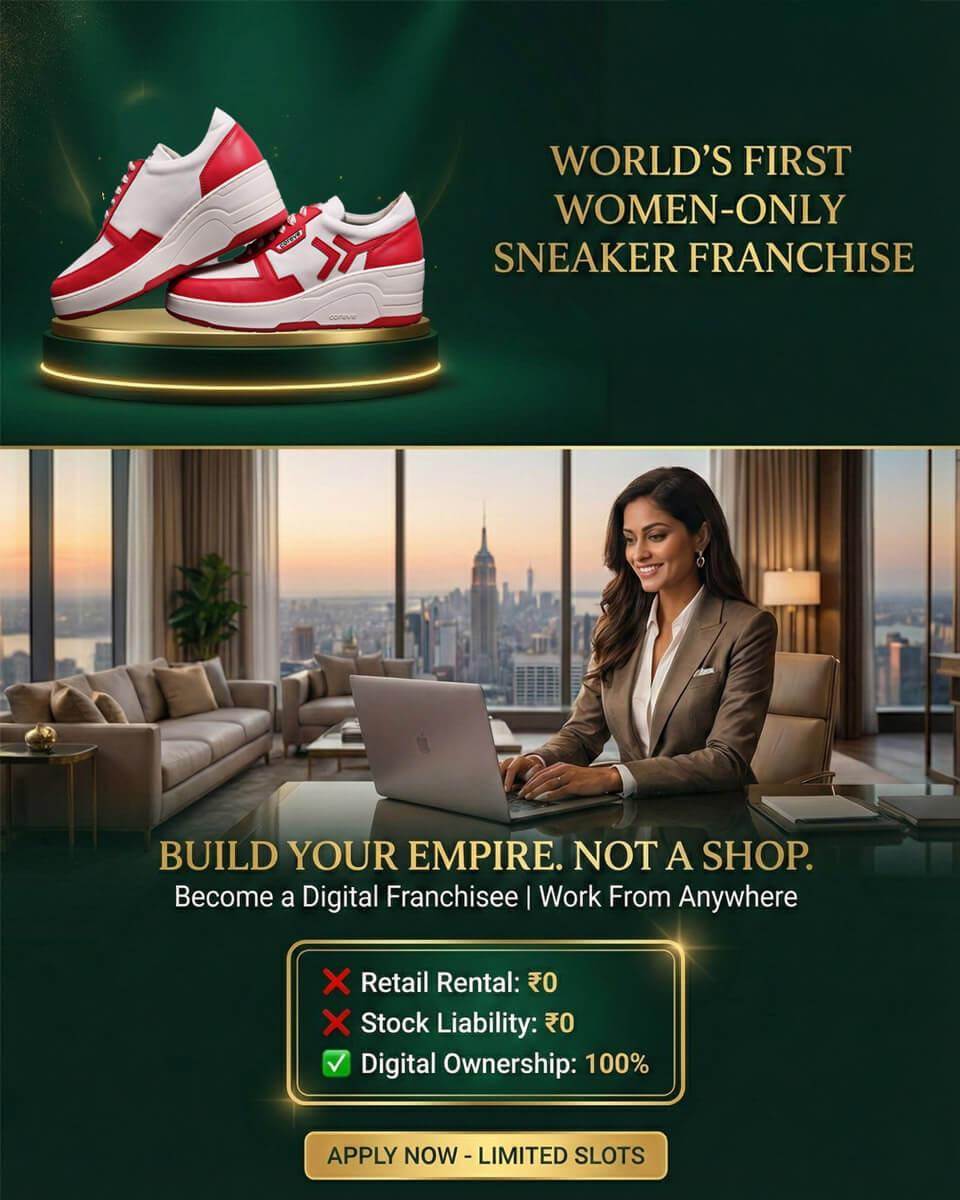 Coreve - World's First Women-Only Sneaker Franchise - Build Your Empire, Not a Shop - Mobile view with promotional offer for digital franchise opportunity